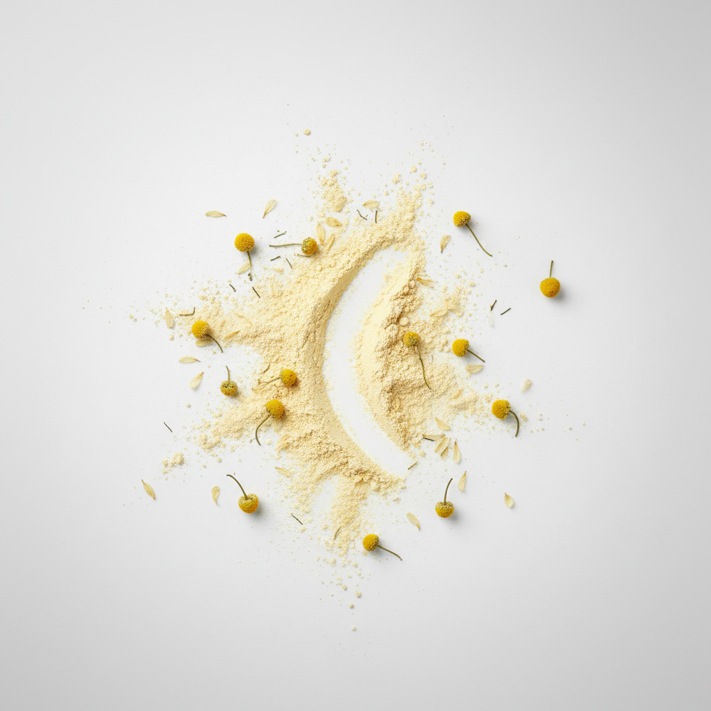 Chamomile Petals powder texture – pale yellow fine powder smudged on neutral background
