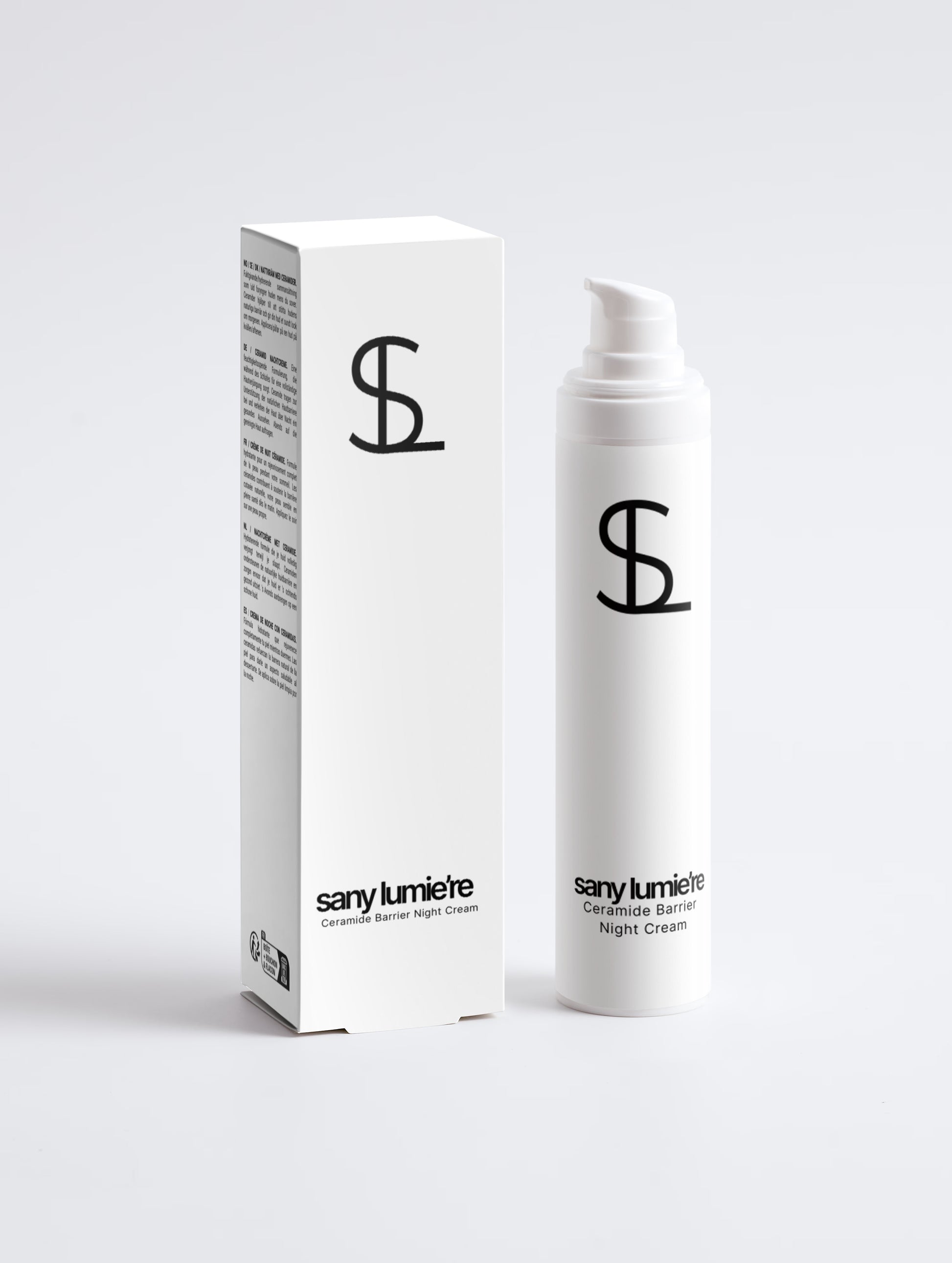 Sany Lumiere night cream bottle and packaging on a white background