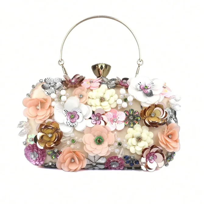 3D Flower Shape Glamour Beads Handbag