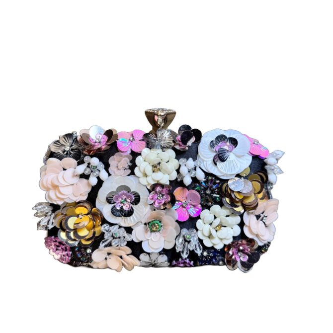 Glamorous Gala Handbag with 3D Flowers